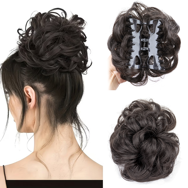 Claw Clip Messy Bun Hair Piece - 合成素材のメッシーバンヘアスクランチー、エレガントなシニヨンヘアピース、女性用デイリーパーティーヘアアクセサリー