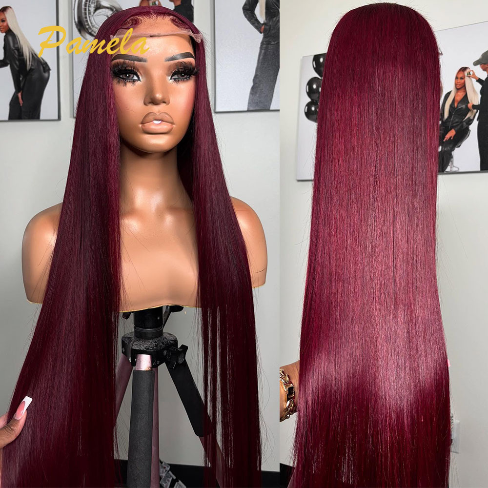 Lace Front Wigs - スーパーダブルドローン バーガンディカラー グルーレスウィッグ 既製品 13x6 ボーンストレート