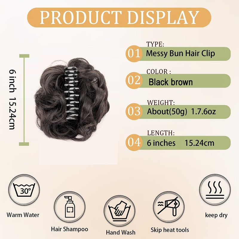 合成素材のメッシーバンヘアスクランチー、エレガントなシニヨン - Claw Clip Messy Bun Hair Piece のレビューと価格