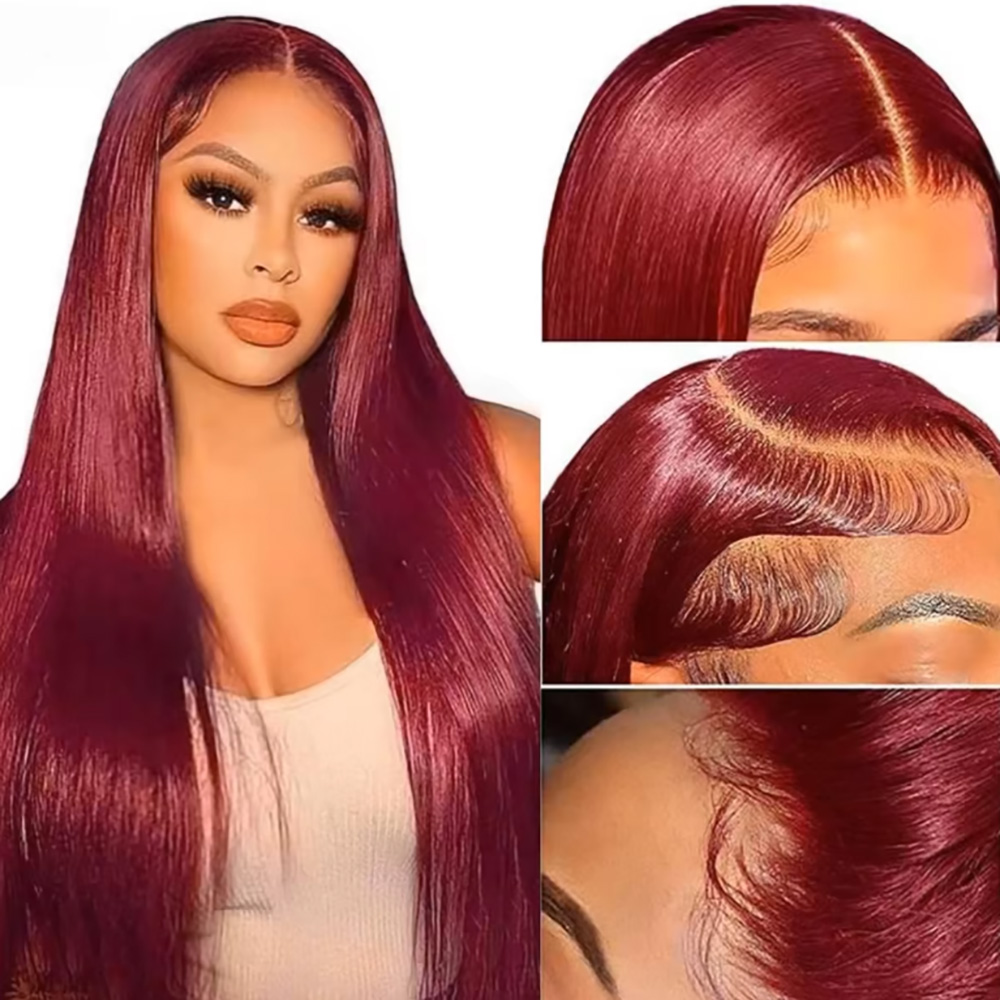 99J バーガンディ シルキーストレート 人毛レースフロント - Lace Front Wigs のレビューと価格