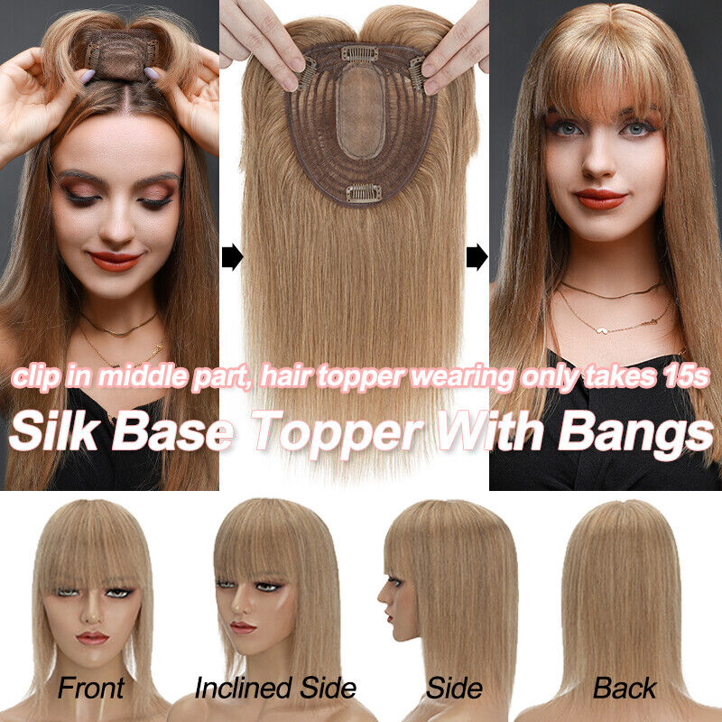 女性用フリンジ付き本物の人間の髪の毛トーピー,シルクベースの - Seamless Clip In Hair Extensions Human Hair のレビューと価格