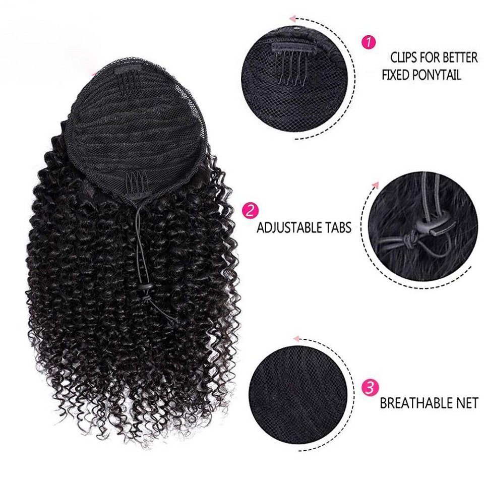 24～26インチのアフロ風縮れ毛ドローストリングポニーテール - Seamless Clip In Hair Extensions Human Hair のレビューと価格