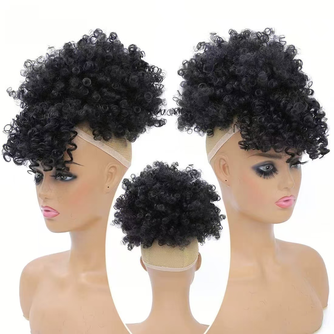 ショートドローストリングポニーテール（前髪付き）アフロパフポ - Drawstring Afro Curly Puff Ponytail のレビューと価格