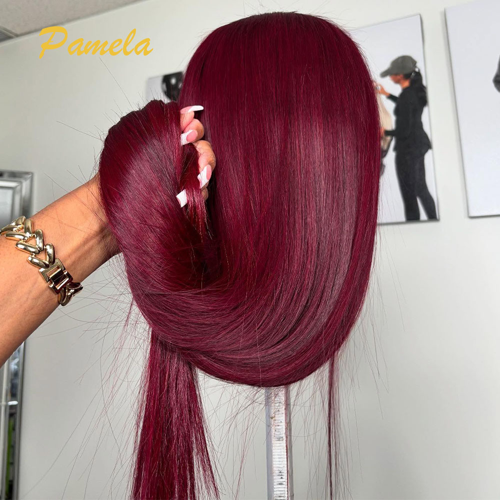 スーパーダブルドローン バーガンディカラー グルーレスウィッ - Lace Front Wigs のレビューと価格