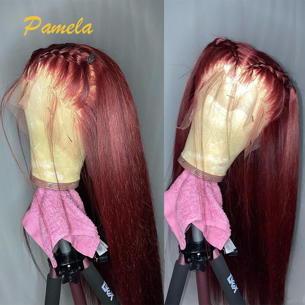 スーパーダブルドローン バーガンディカラー グルーレスウィッ - Lace Front Wigs のレビューと価格