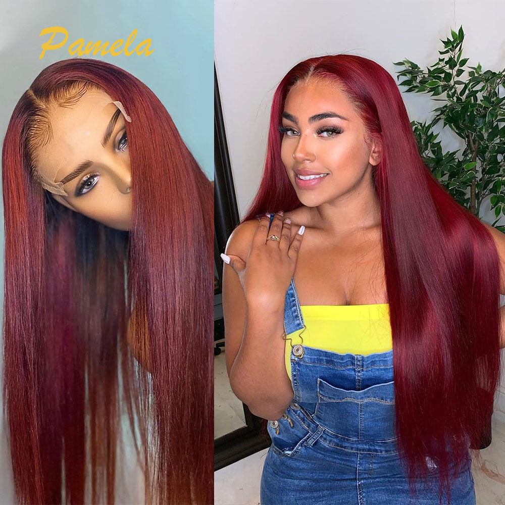 スーパーダブルドローン バーガンディカラー グルーレスウィッ - Lace Front Wigs のレビューと価格