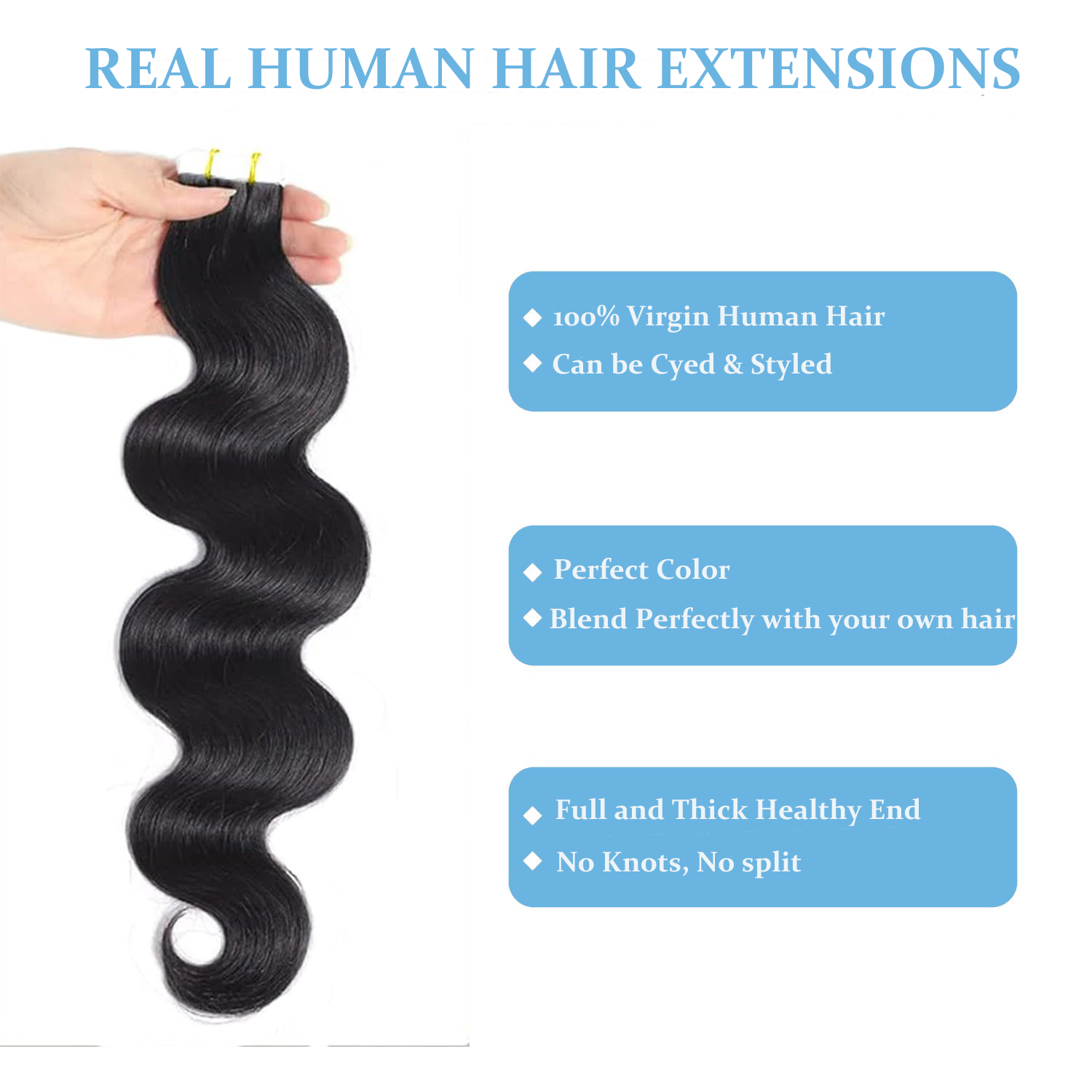 ブラジルの自然なヘアエクステンション,長くて巻き毛の黒い粘着 - Invisible Tape In Extensions Real Hair のレビューと価格