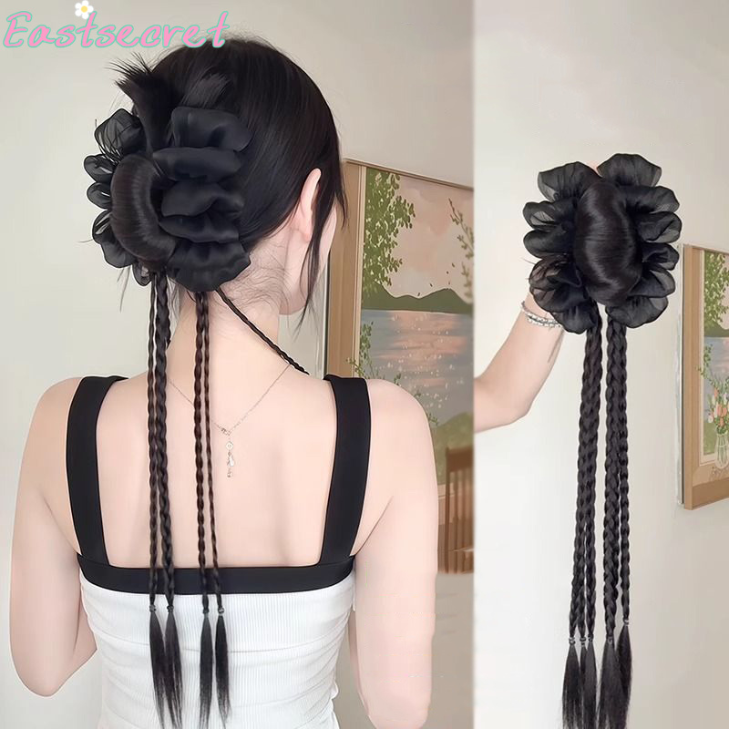 黒いリボンが付いた半分結びのヘアクリップ、羽根飾り付きのヘア - Claw Clip Messy Bun Hair Piece のレビューと価格