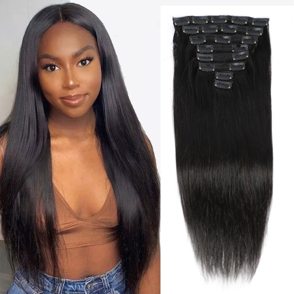 ナチュラルストレートクリップイン人毛エクステンションブラジル - Seamless Clip In Hair Extensions Human Hair のレビューと価格