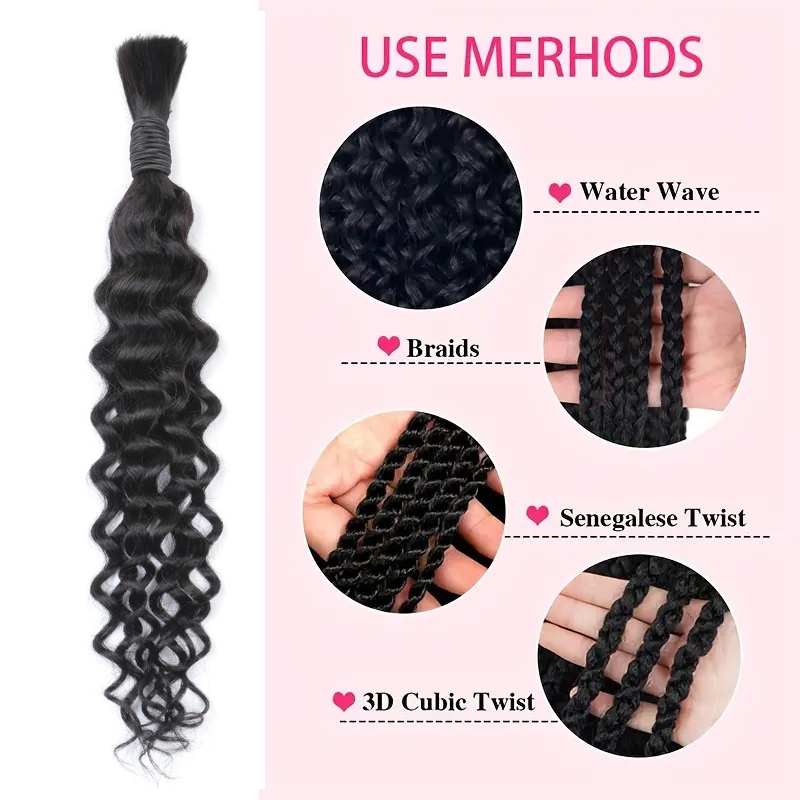 ボヘミアンスタイルの水波状の人工毛髪。編み込み用。50g/束 - Water Wave Bulk Human Hair For Braiding のレビューと価格