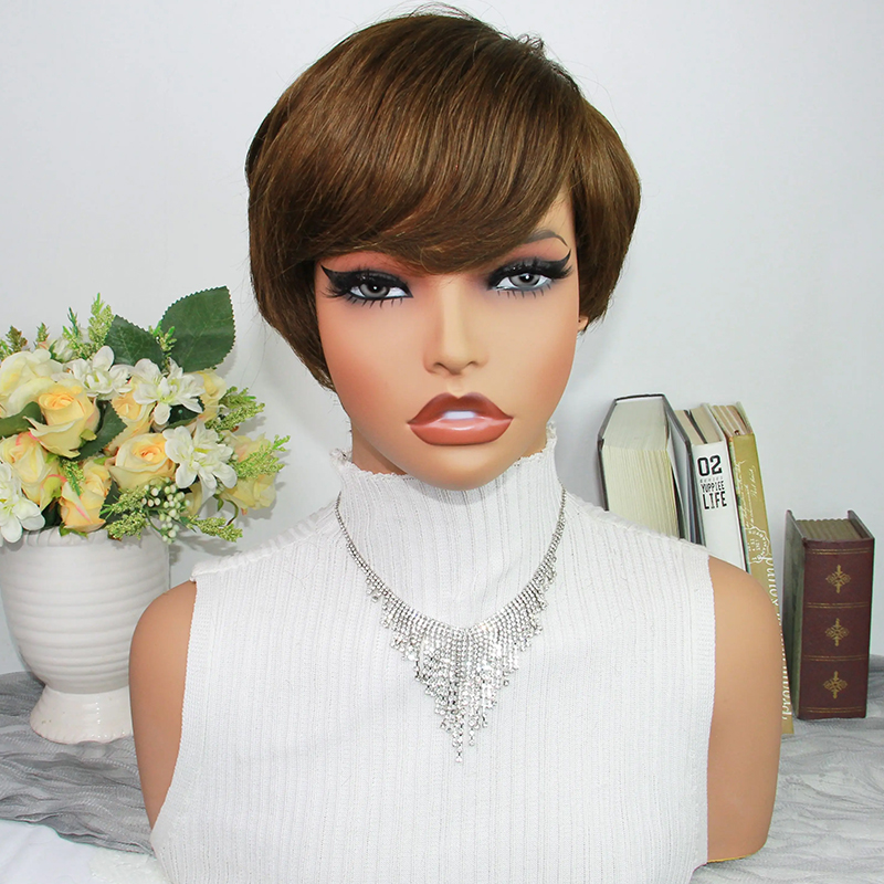 チョコレートブラウンのピクシーカットウィッグ、人毛カラーブラ - Short Pixie Cut Wig Human Hair Cheap のレビューと価格