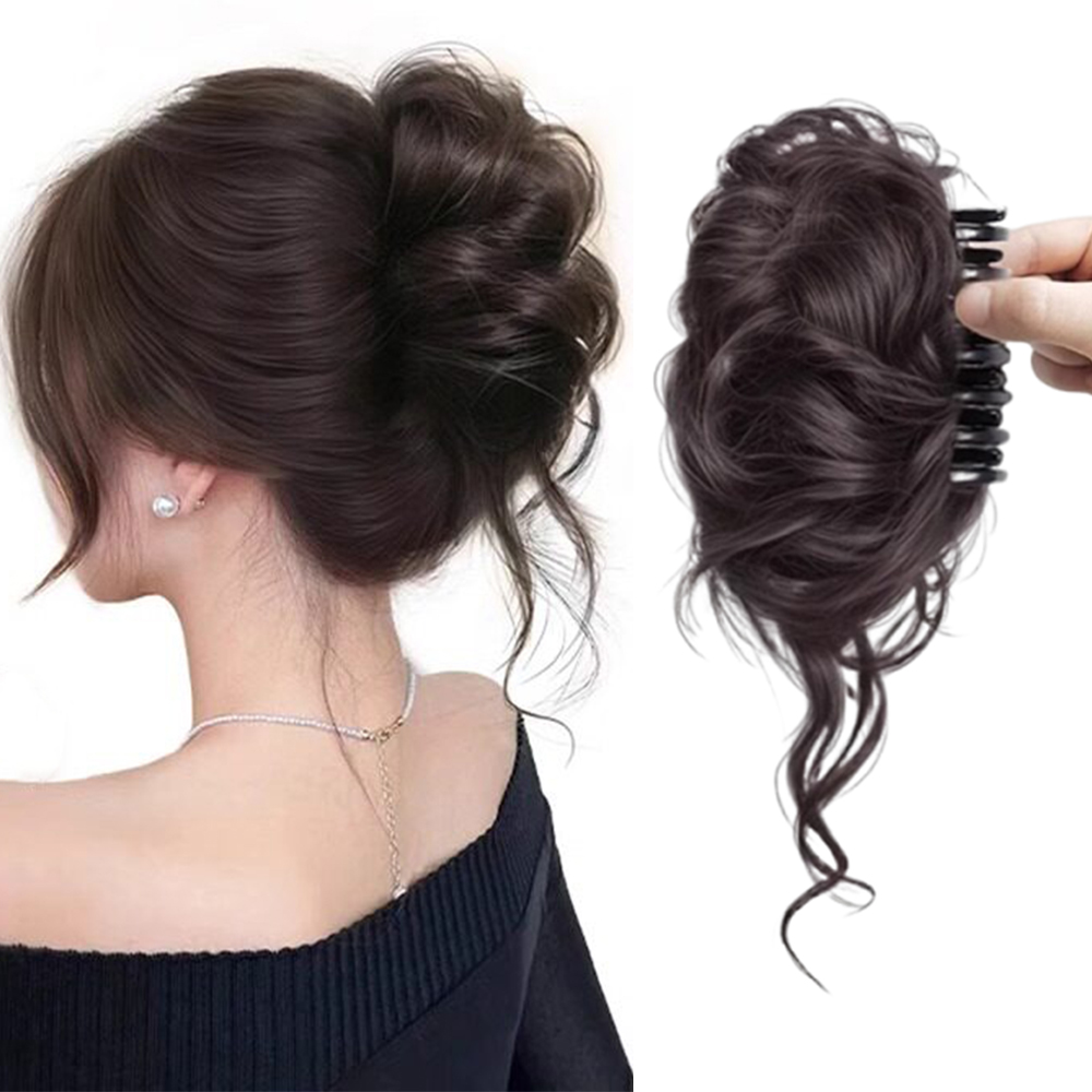 1pc エレガントなシニヨンお団子ヘアエクステンション クロ - Claw Clip Messy Bun Hair Piece のレビューと価格